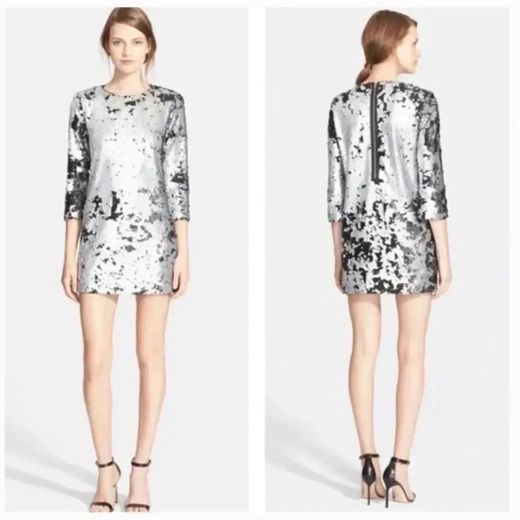 Elizabeth and James Danya Dress Metallic Sequin Fish Scale Mini Black Size XS - Picture 3 of 13